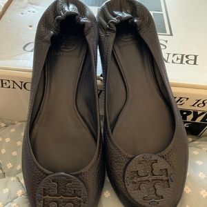 Tory Burch Black Logo Ballet Leather Flats size 8